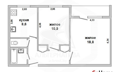 Купить 2-комнатную квартиру, Кобрин, , . Фото 1