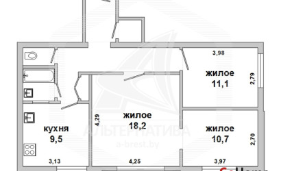 Купить 3-комнатную квартиру, Брест, Центр, пр-т Машерова. Фото 1