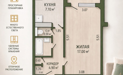  25-этаж.(33.1 м2), Минск(Жуковского, 9/1)