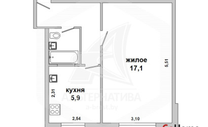 Купить 1-комнатную квартиру, Брест, Центр, наб. Франциска Скорины. Фото 13