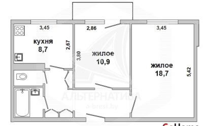 Купить 2-комнатную квартиру, Кобрин, , . Фото 1