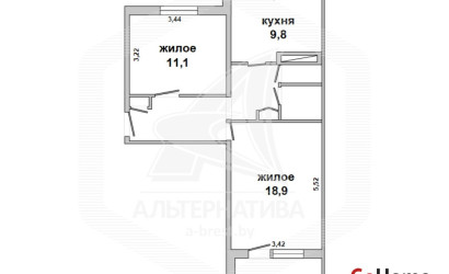 Купить 2-комнатную квартиру, Малорита, , . Фото 1