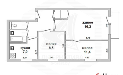 Купить 3-комнатную квартиру, Малорита, , 