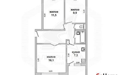 Купить 3-комнатную квартиру, Оберовщина, , . Фото 5