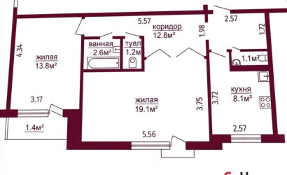  5-этаж.(58.7 м2), Гродно(Строителей, 15)