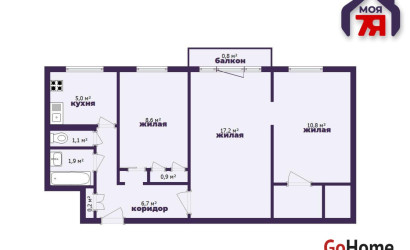 Купить 3-комнатную квартиру, Солигорск, Ленинского Комсомола ул., 11. Фото 2