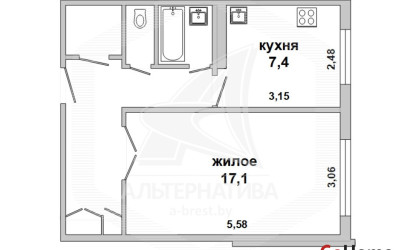 Купить 1-комнатную квартиру, Брест, Вулька, ул. Сябровская. Фото 1