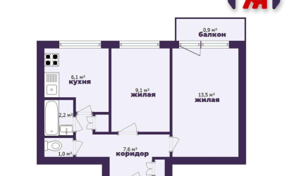 Купить 2-комнатную квартиру, Молодечно, Якуба Ясинского ул., 9. Фото 16