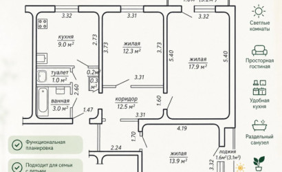 Купить 3-комнатную квартиру, Минск, Лобанка, 62 (Фрунзенский район). Фото 2