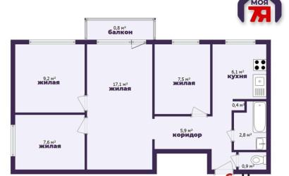 Купить 4-комнатную квартиру, Слуцк, Социалистическая ул., 162. Фото 18