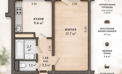 Купить 1-комнатную квартиру, Минск, Логойский, 21/6 (Советский район). Фото 1