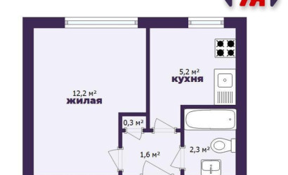 Купить 1-комнатную квартиру, Вилейка, Гагарина ул., 9. Фото 3