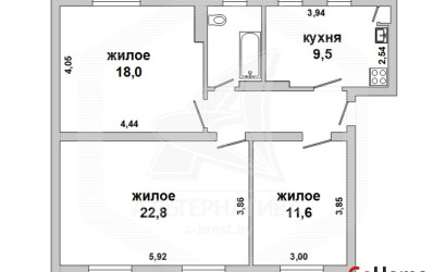 Купить 3-комнатную квартиру, Брест, Южный, ул. Жукова. Фото 17
