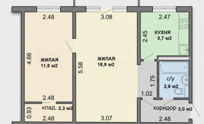Купить 2-комнатную квартиру, Минск, Калиновского, 43 (Первомайский район). Фото 1