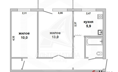 Купить 2-комнатную квартиру, Брест, Центр, пр-т Машерова. Фото 1